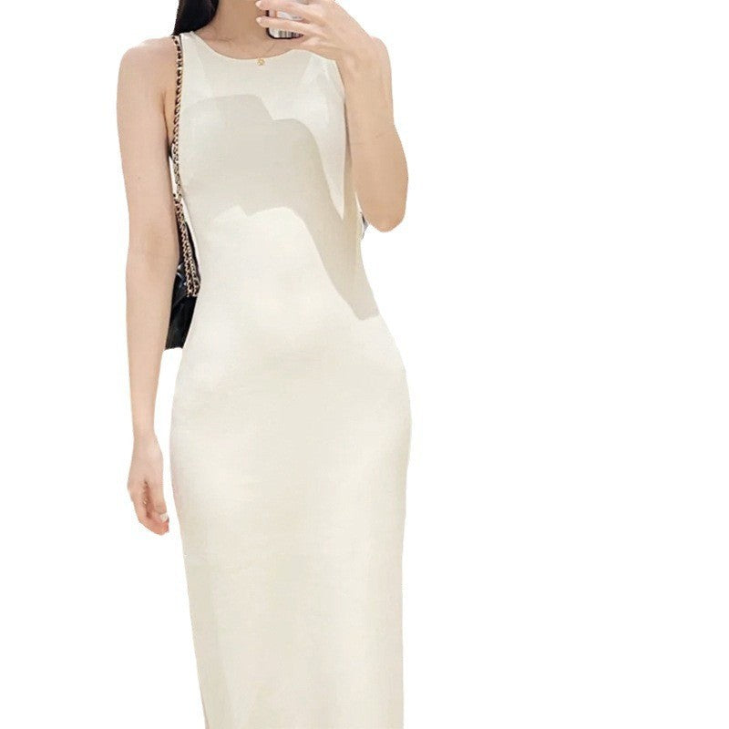 Sleeveless Slim - Fit Knitted Dress - Minimalist Elegant Solid - Color Maxi Skirt, Highlighting Body Curves