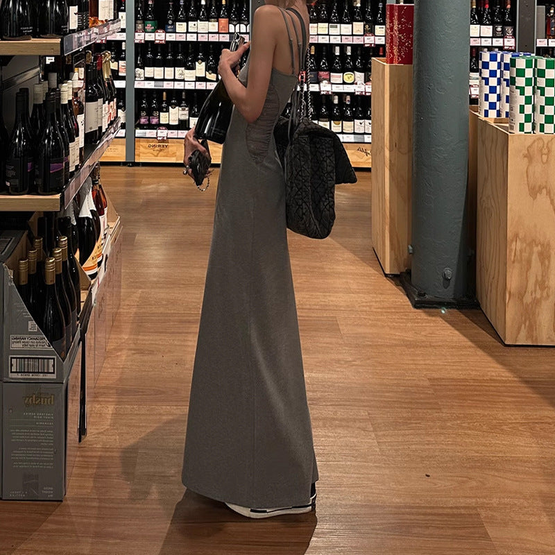 Spaghetti Strap Knitted Dress - Slim - Fit Backless Maxi Skirt, Fashionable Casual Style
