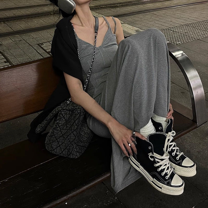 Spaghetti Strap Knitted Dress - Slim - Fit Backless Maxi Skirt, Fashionable Casual Style